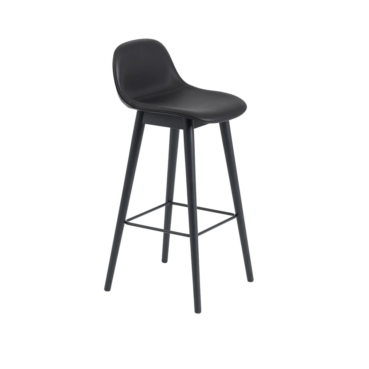 Fiber Barstol WOOD m/rygg H:65 Leather - Black leather - Bilde 3
