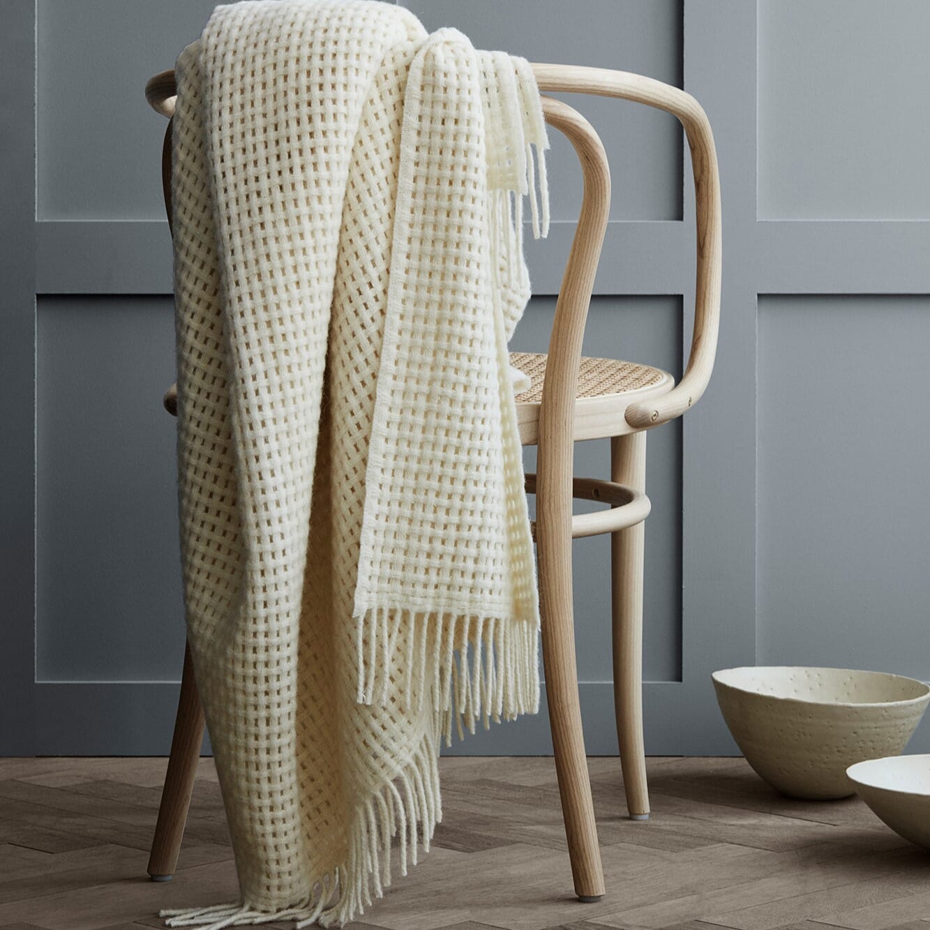Alpakkapledd Basket Off white