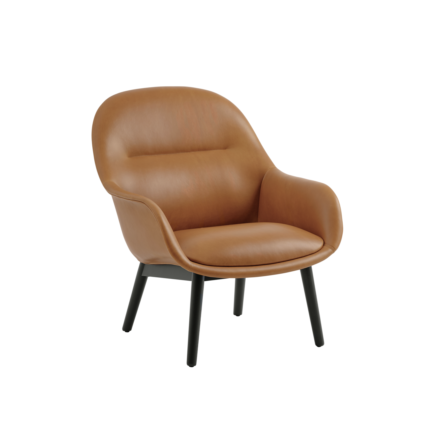 Fiber Lounge lenestol fra Muuto i Refine Leather Cognac og sortlakkert eik