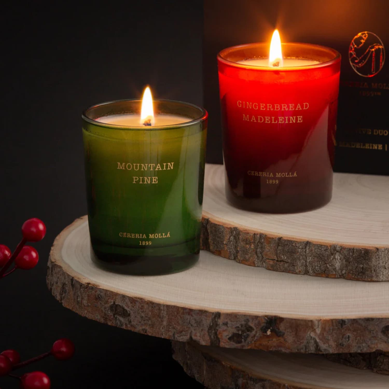 2 stk | Juleduftlys Gingerbread Madeleine & Mountain Pine 70gr