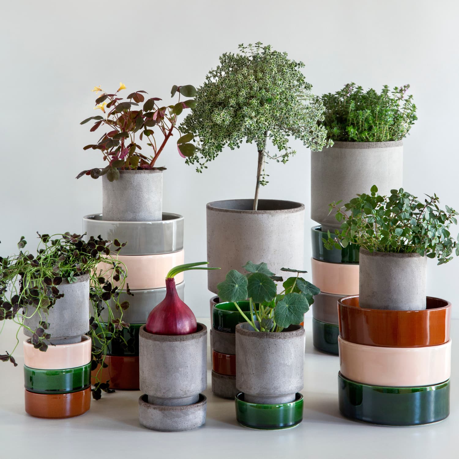 Hoff Potte Ø8 2pk - Raw Grey/Emerald Green