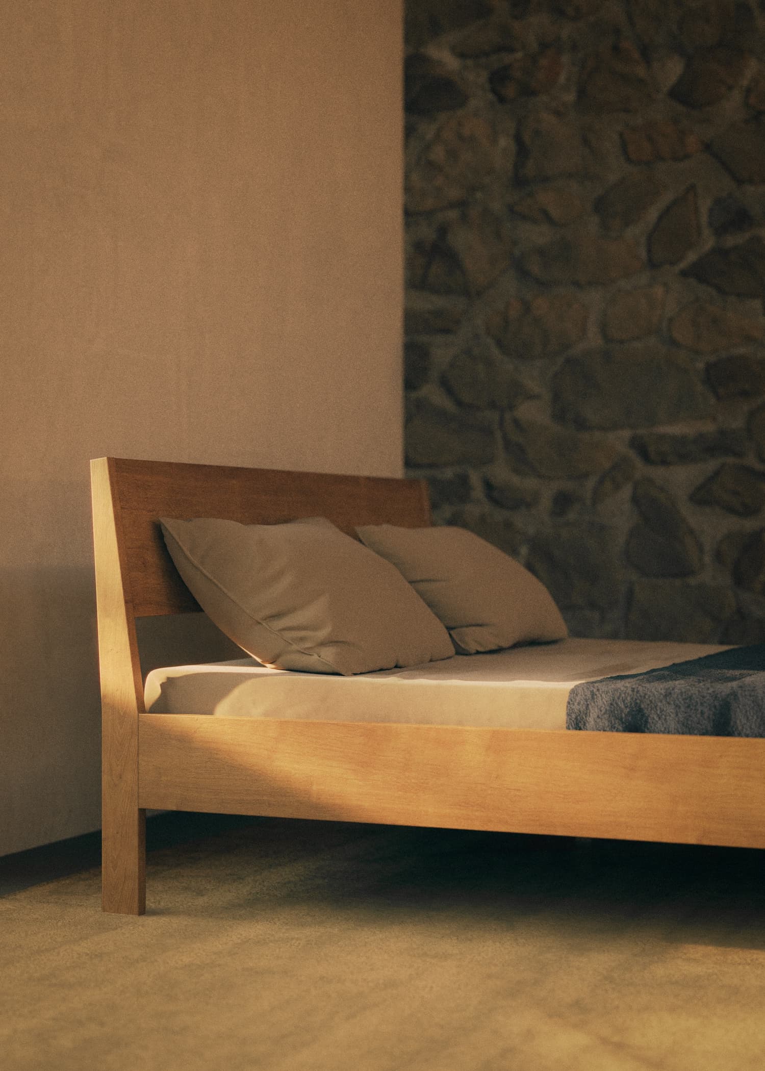 Ejer Bed Frame seng i eik plassert i soverom