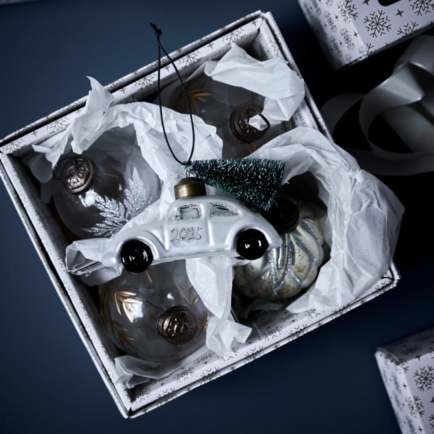 Juletrepynt Bil Hvit/Sølv