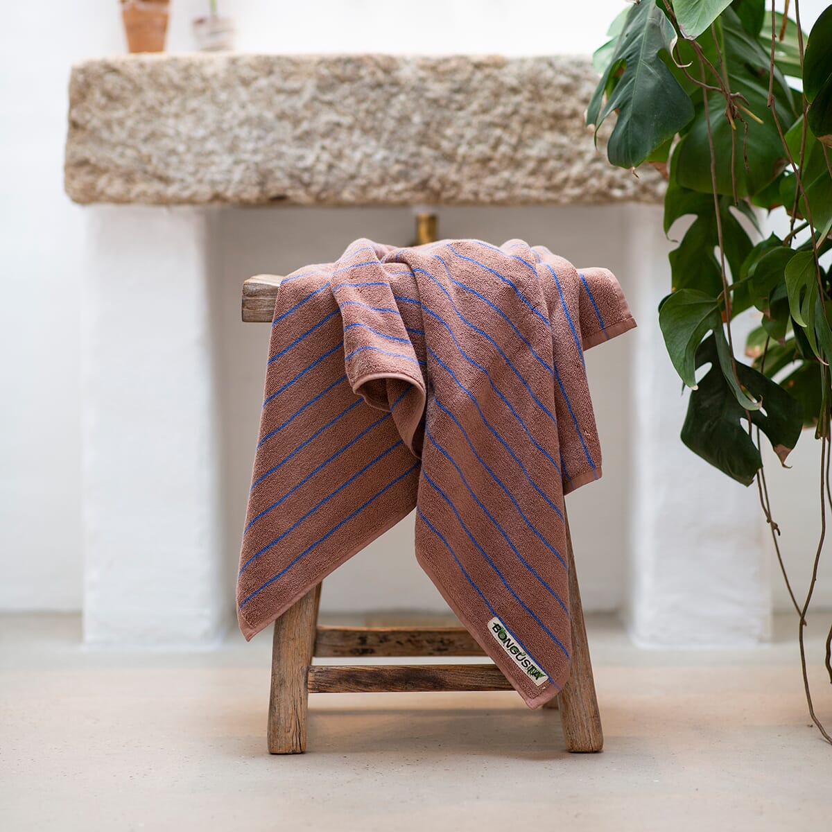 Badehåndkle XL Camel/Marine 100x150 - Bilde 5