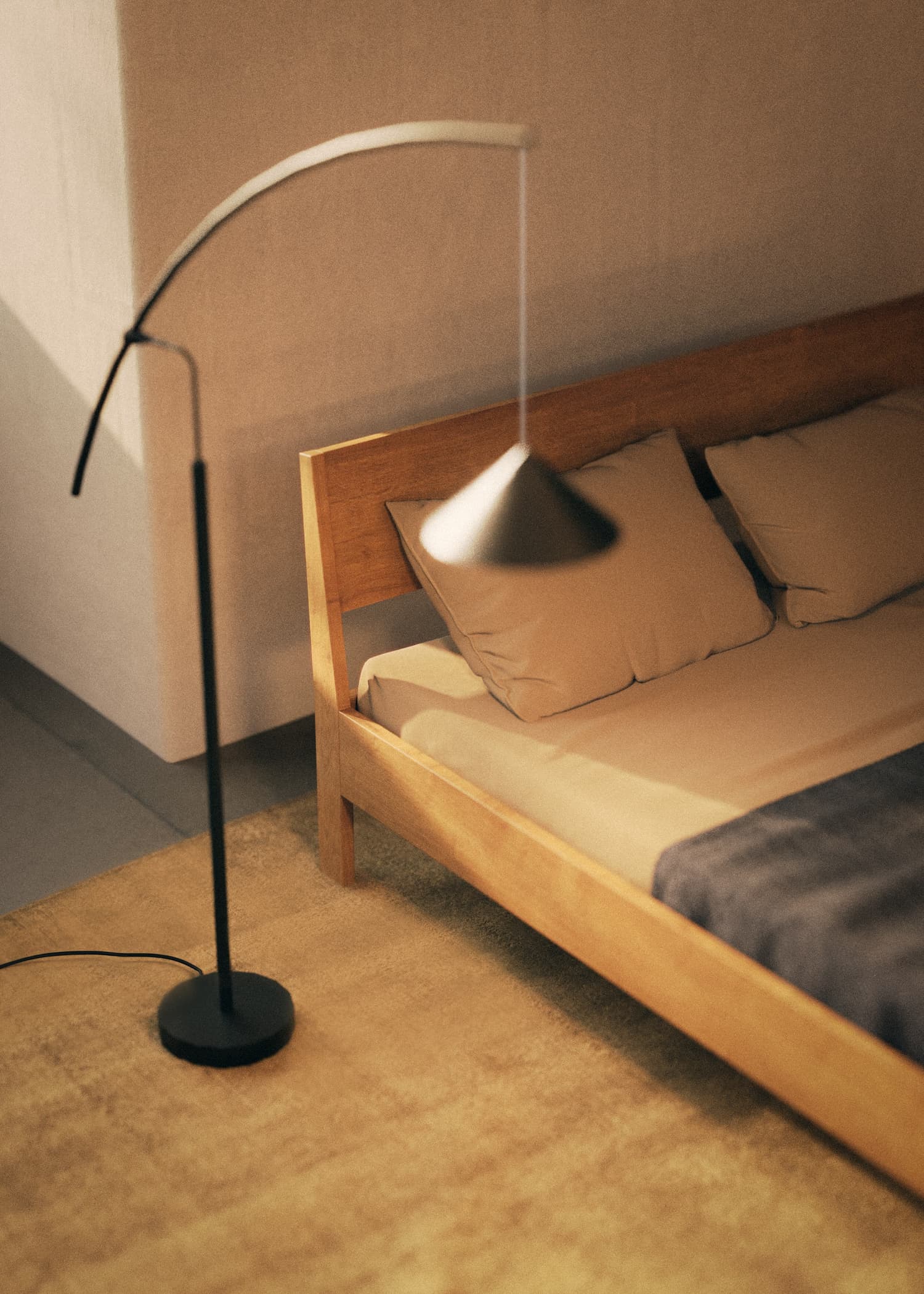 Ejer Bed Frame seng i eik i varmt interiør