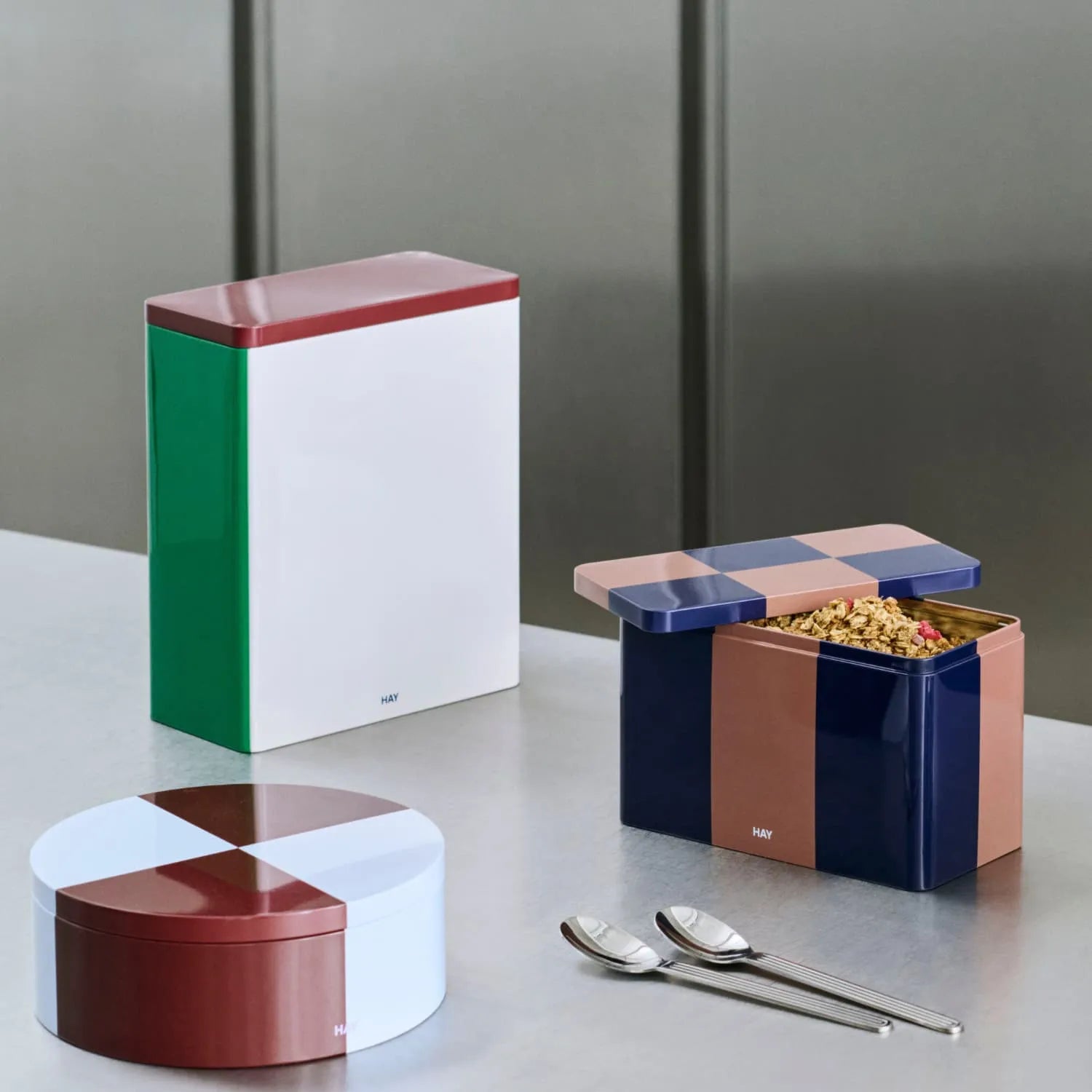 Tin Oppbevaringsboks XL Hvit/Burgunder/Grønn