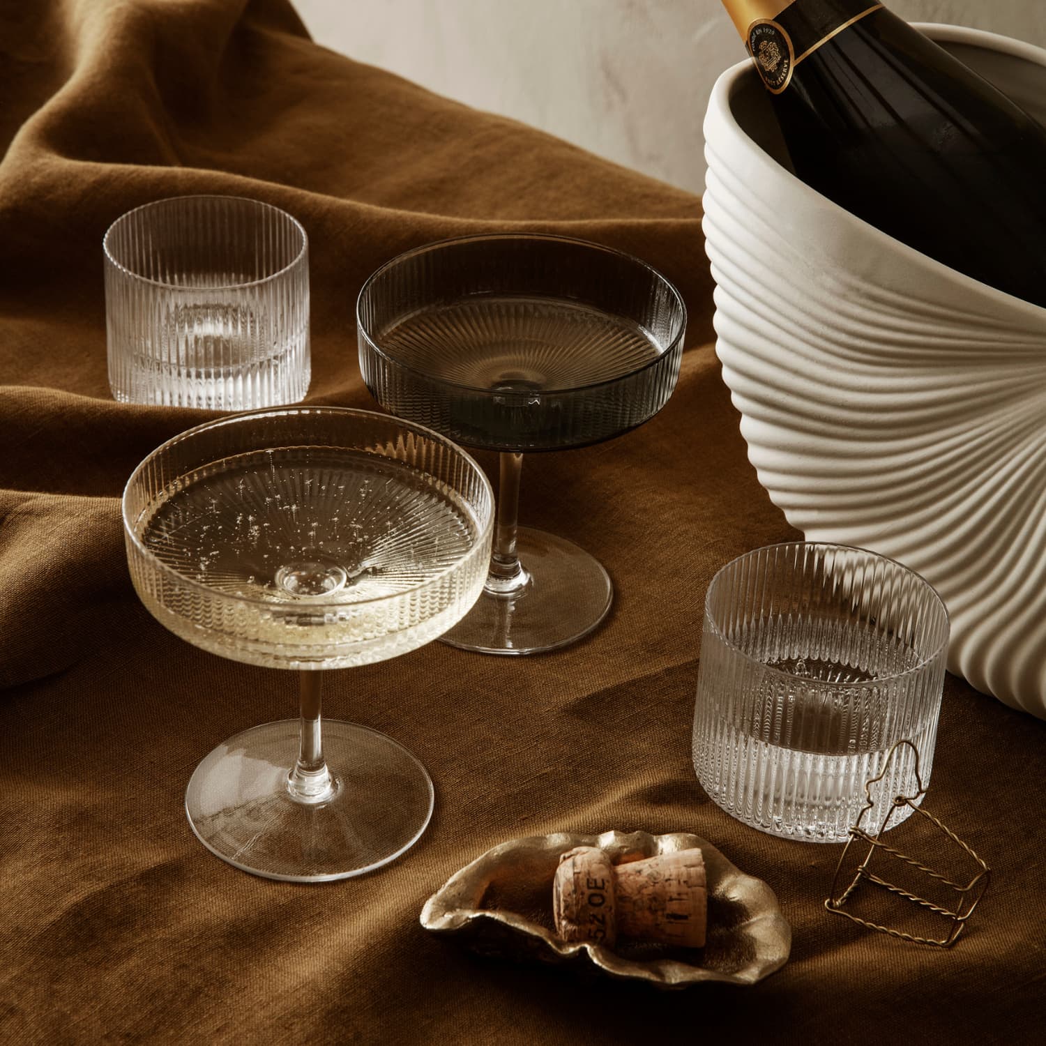 2 stk | Champagneglass Ripple Smoked