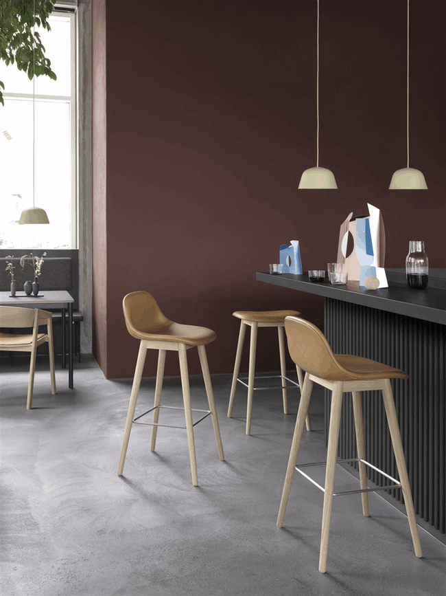 Fiber Barstol WOOD H:65 w/leather - Bilde 2