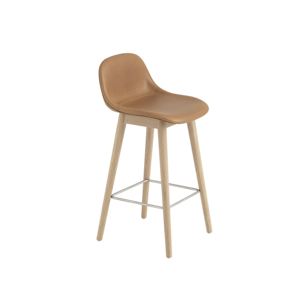 Fiber Barstol WOOD m/rygg H:65 Leather - cognac leather - Hovedbilde 1
