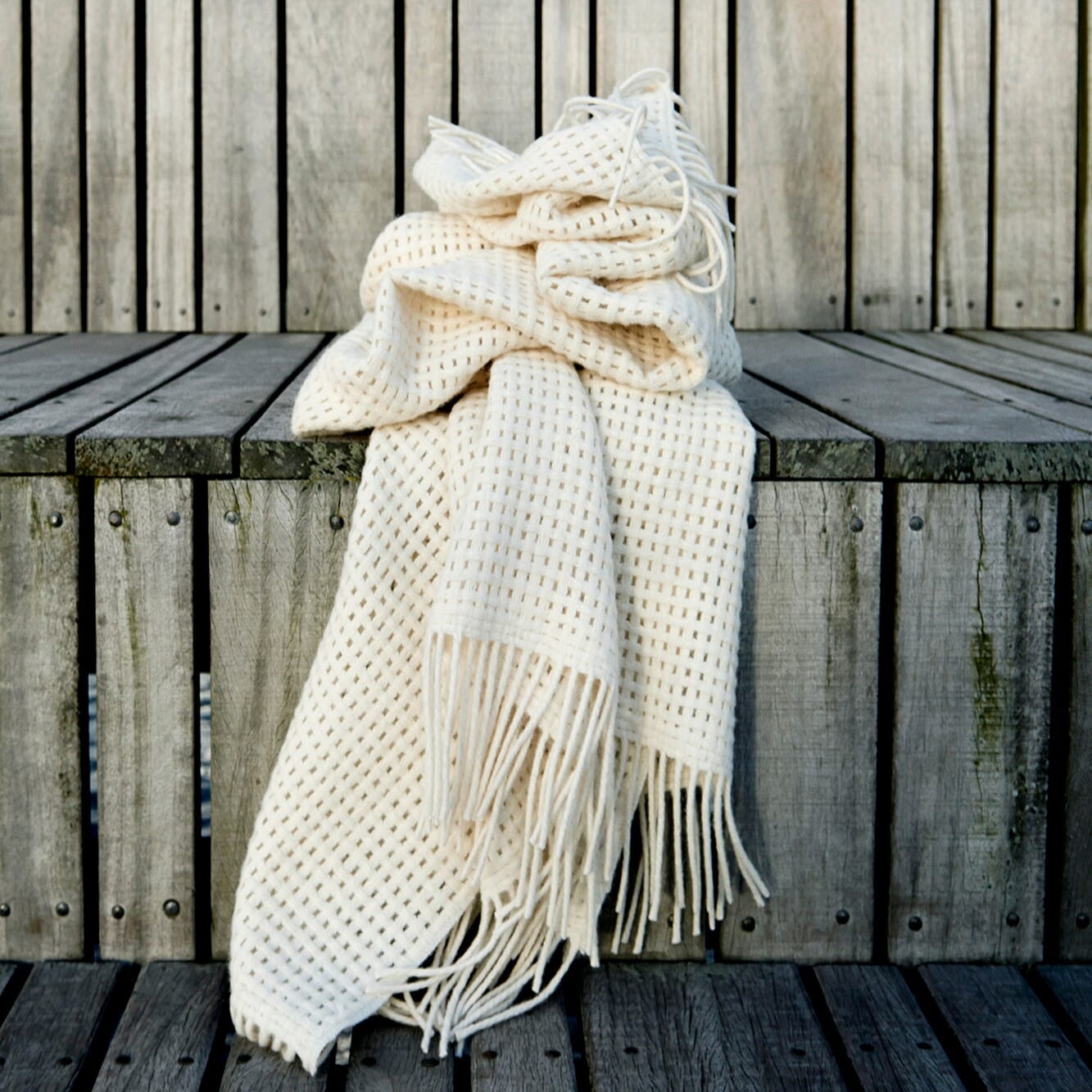 Alpakkapledd Basket Off white