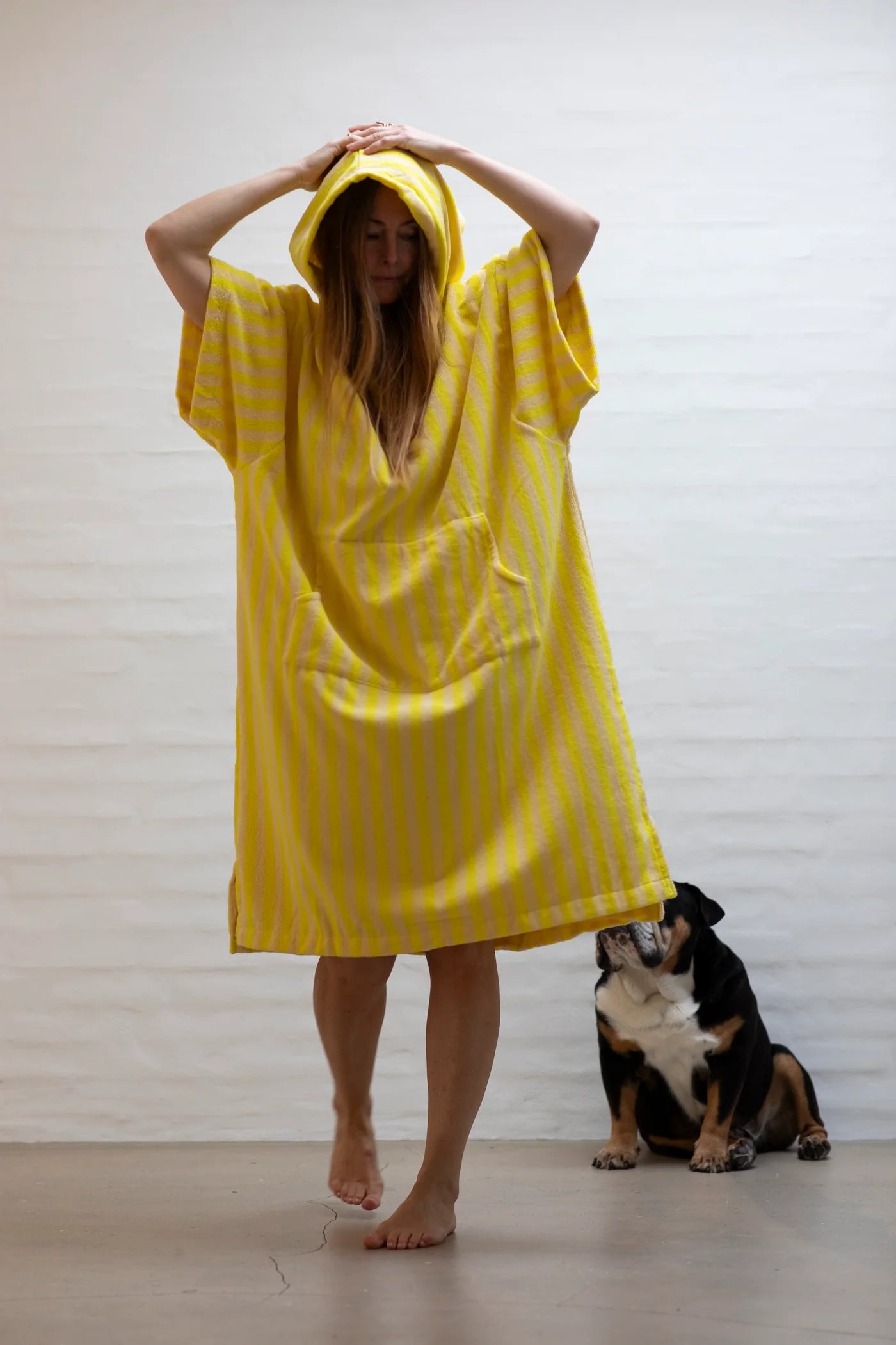 Badehåndkle Poncho Pristine & Neon Yellow
