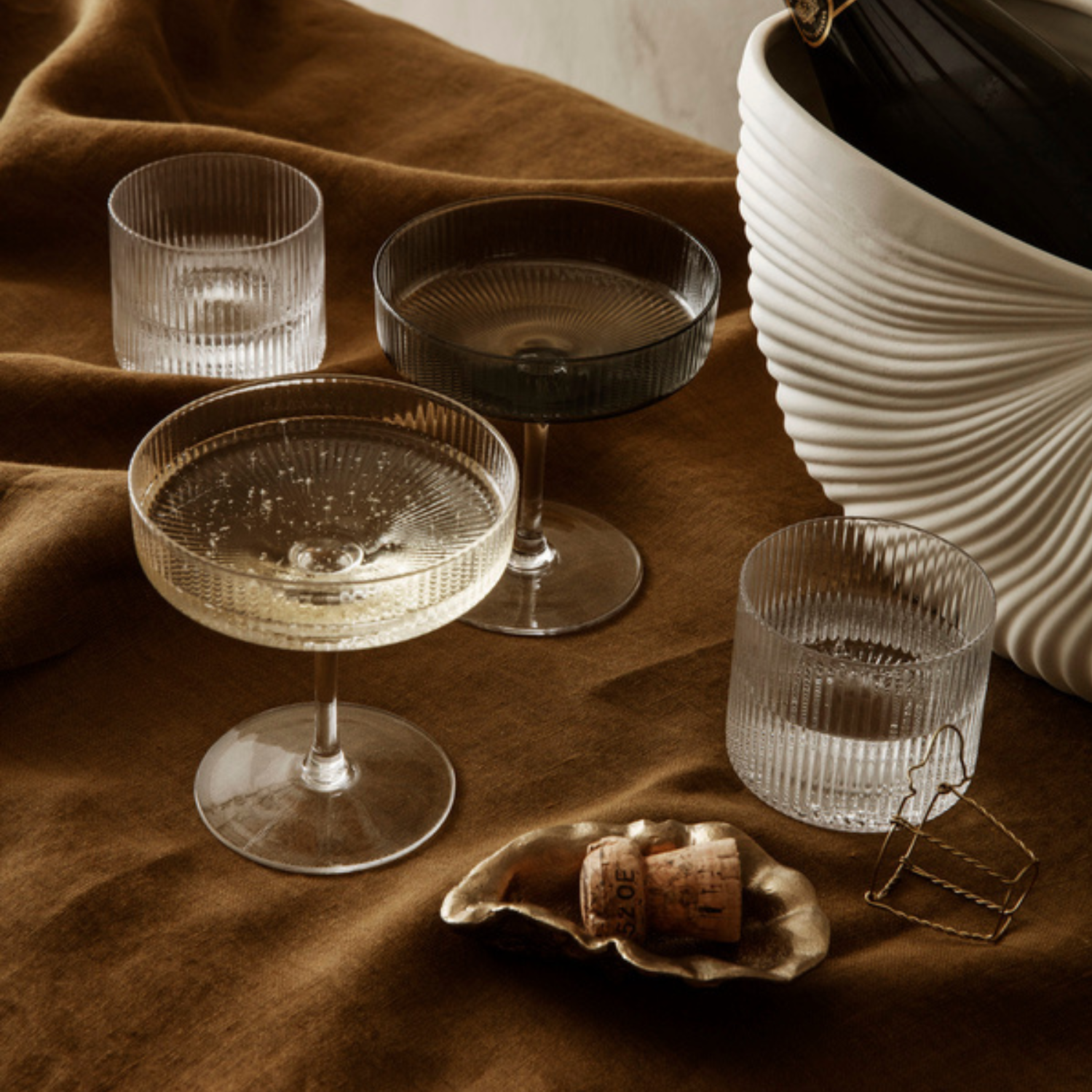2 stk | Champagneglass Ripple Clear