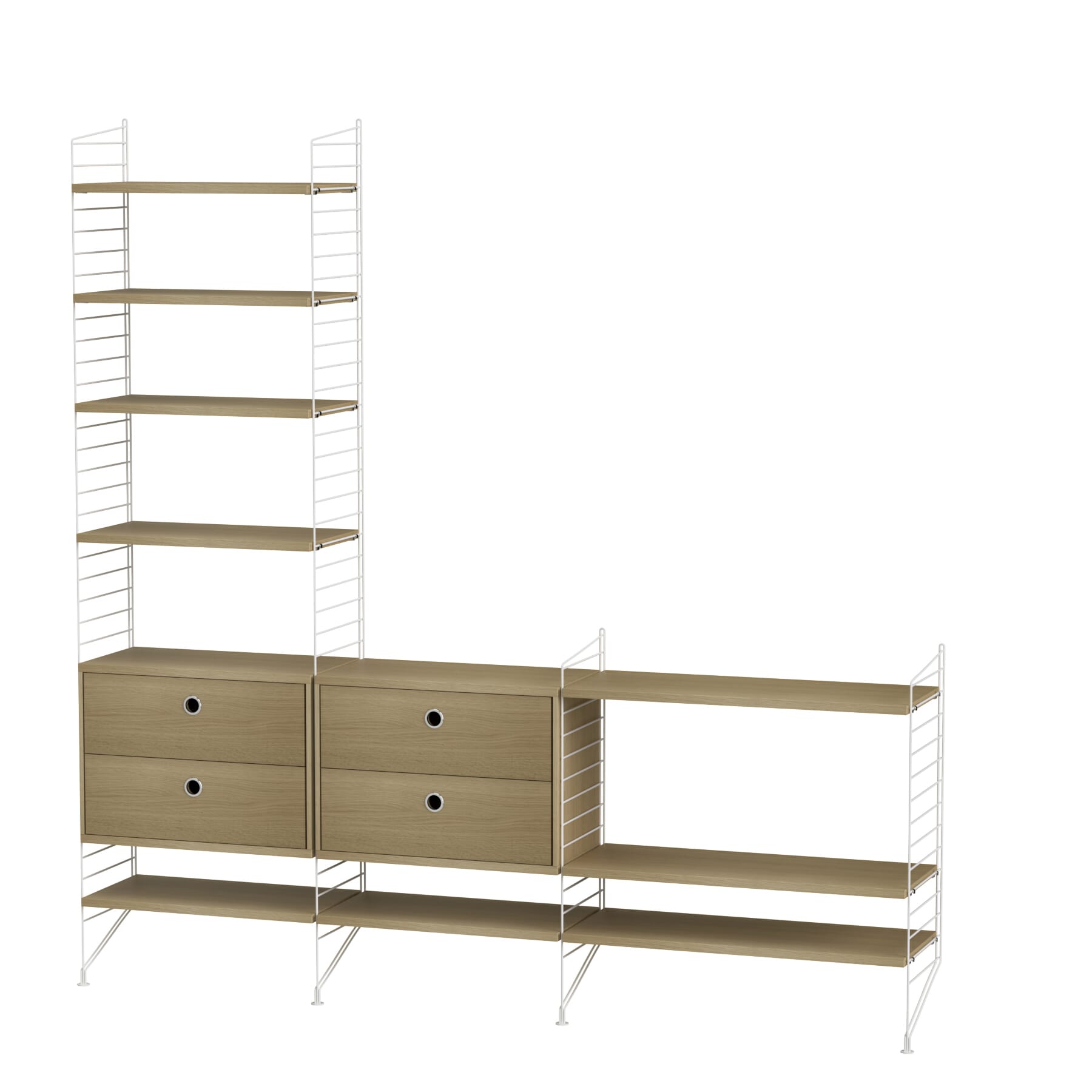 String gulvreol 200 × 200 med hyller og skuffer