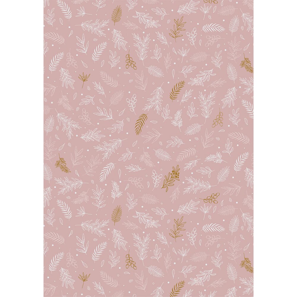 Gavepapir Rosa m/bladmønster 5 meter - Hovedbilde